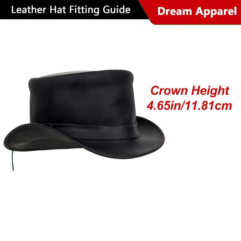 Black Steampunk Top Hat with Shapeable Wide Brim, Chin Cord and Six Source Sizes from S to 3XL