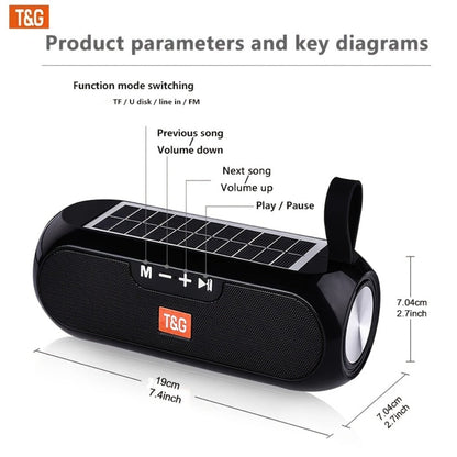 TG182 Solar Powered Bluetooth Speaker – 10W Outdoor Wireless Speaker, 1200mAh Battery, TF Card, FM Radio, AUX Input, Type-C Charging, Compatible with Phone, Tablet, Computer & TV