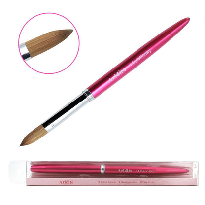 Rose-Red Acrylic Nail Brush with Cap in Exact Checkout Sizes #10, #12 or #14 and Pictured Flat-Shaped Tip