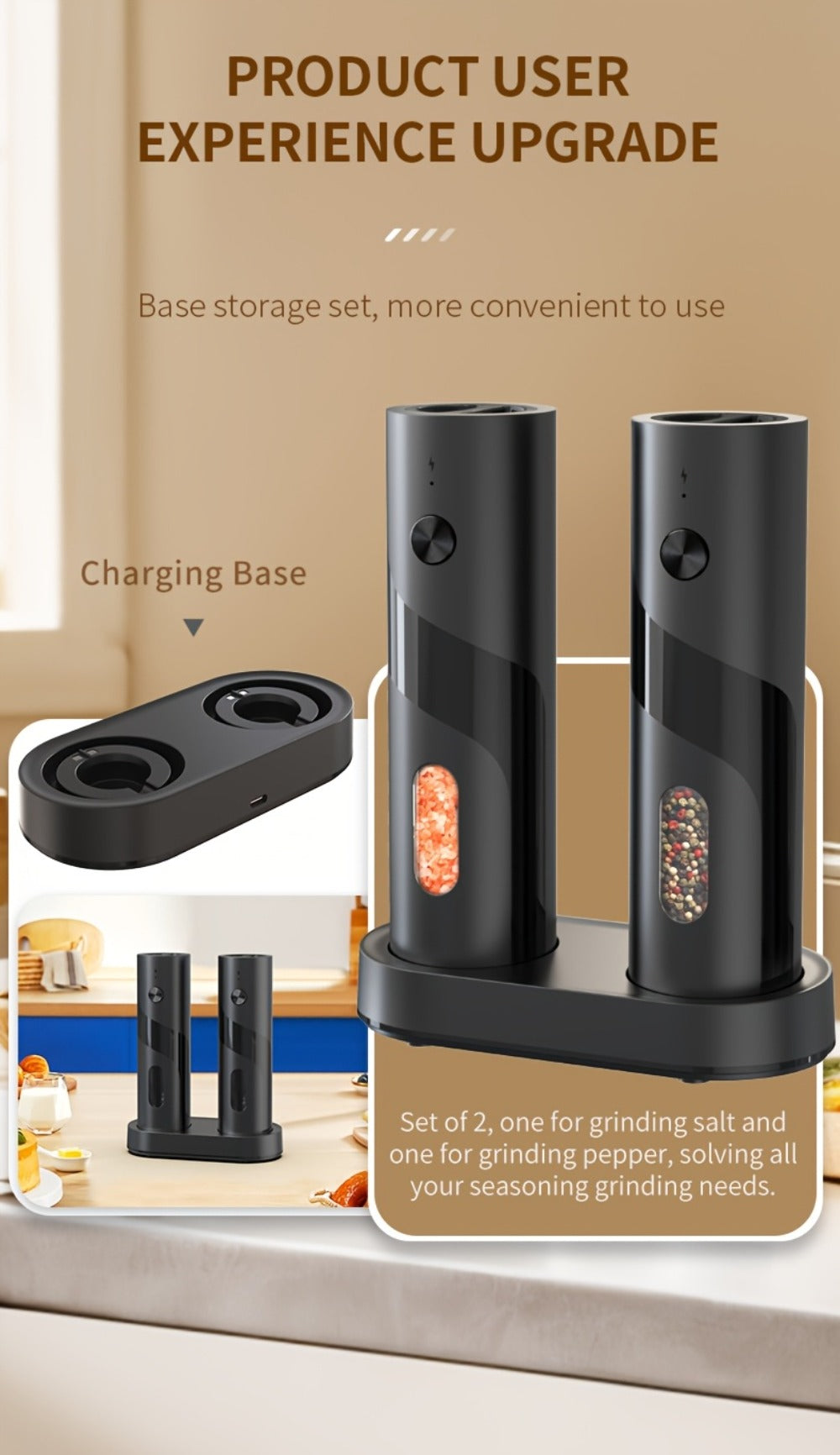 Electric Salt and Pepper Grinder Set – Rechargeable Automatic Mills with LED Light, Adjustable Coarseness & 3.72oz Capacity for Home Kitchen, BBQ, Restaurant & Outdoor Entertaining