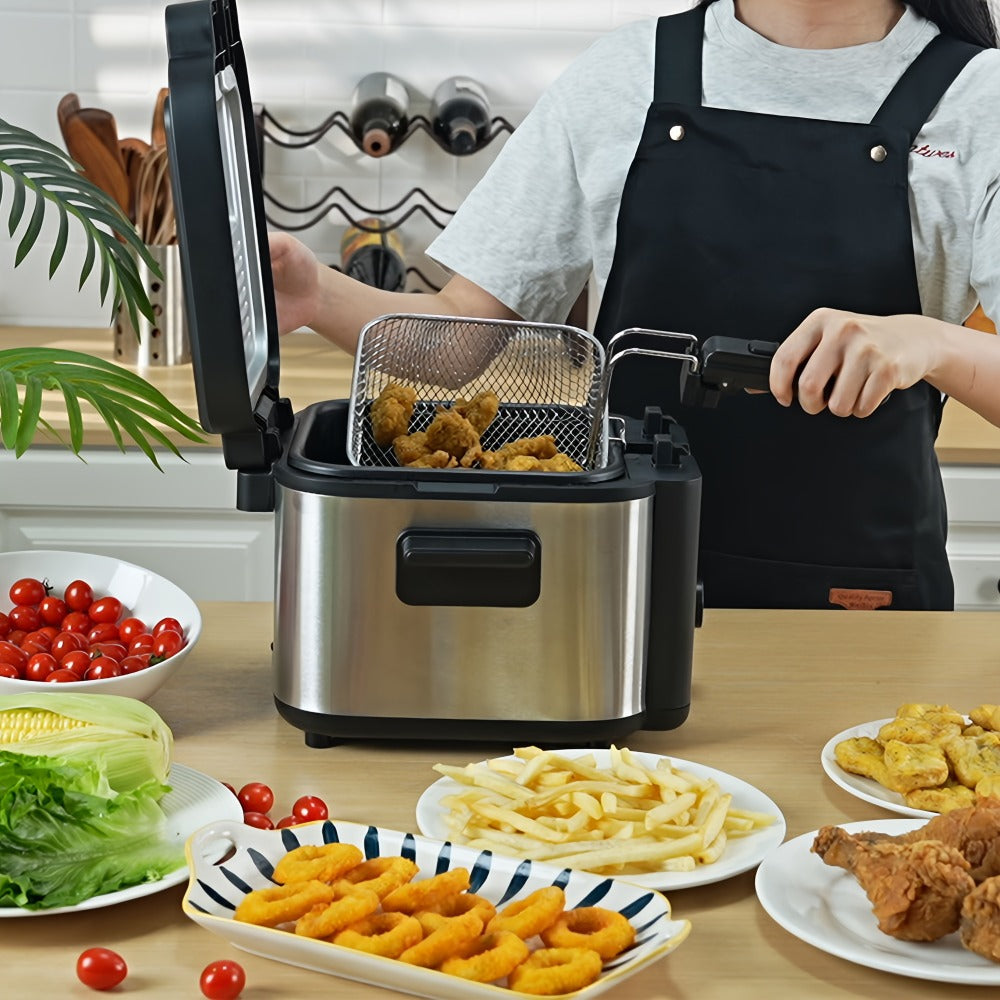 Electric Deep Fryer Stainless Steel Basket 1.5L to 6L – Adjustable Temperature Foldable Handle Transparent Window Anti-Splash Lid | Dishwasher Safe Easy Clean | Home Family Dinner Party Kitchen