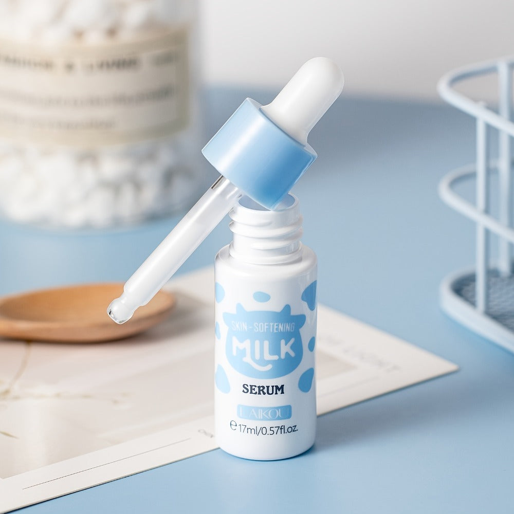 Skincare Set with LAIKOU Label, 5 Milk Items with 50g Cleanser 17ml Serum 25g Cream Brush and Headband