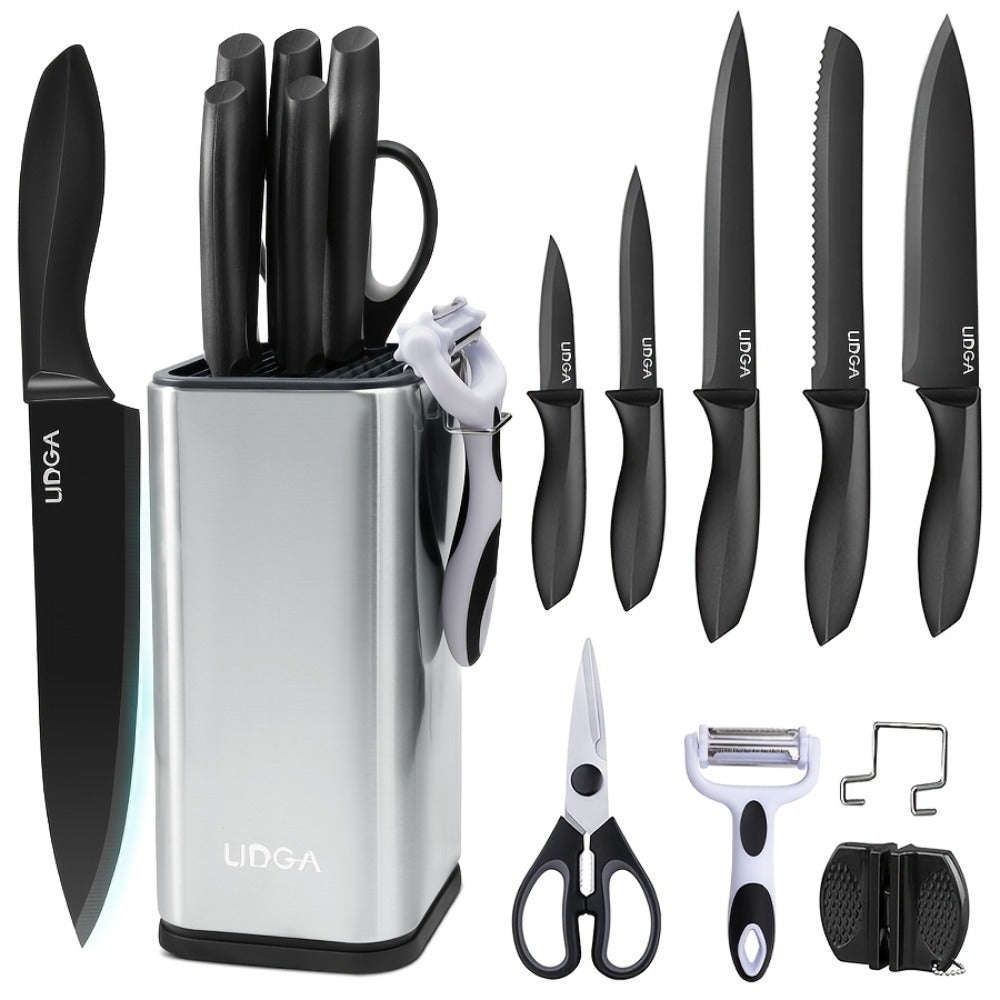 Stainless Steel Kitchen Knife Set Chef Knife Damascus Black Knife Block for Home Cooking, Dining and Outdoor Meals