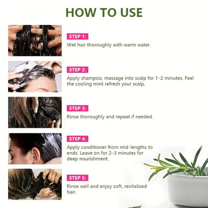Three-Piece Rosemary Mint Hair Care Set with 3.38 oz Pump Shampoo, Conditioner and Oil Formats