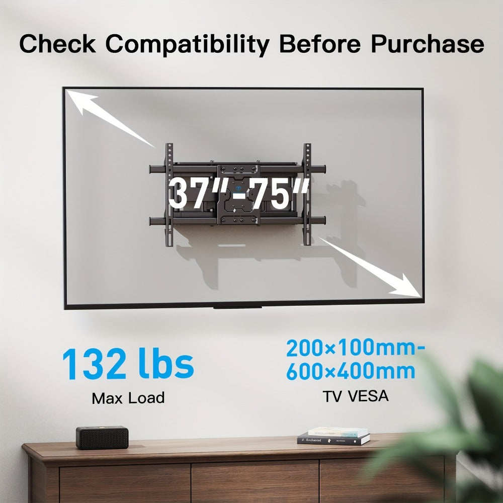 Full Motion TV Wall Mount 37-75 Inch, Dual Arm Swivel Tilt, VESA 600x400mm, Extends 15.4 Inch, Fits LED LCD OLED Flat Curved Screens