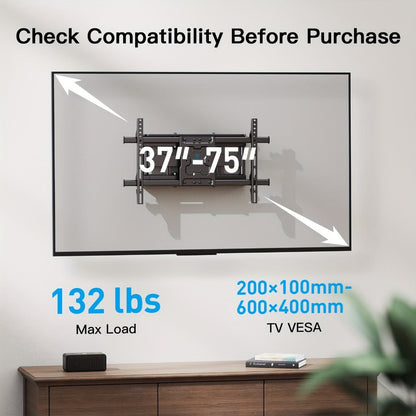 Full Motion TV Wall Mount 37-75 Inch, Dual Arm Swivel Tilt, VESA 600x400mm, Extends 15.4 Inch, Fits LED LCD OLED Flat Curved Screens