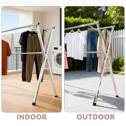 Clothes Drying Rack Foldable with Extendable Rod & Windproof Hooks — Space-Saving High-Capacity Metal Laundry Rack for Indoor, Outdoor, Balcony & Laundry Room | Multiple Sizes