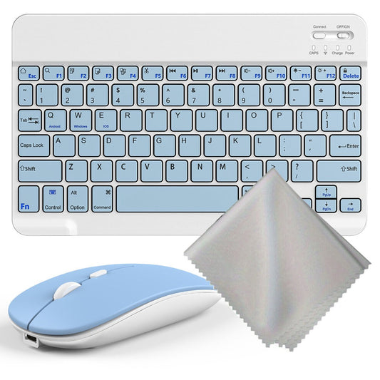 Wireless Keyboard and Mouse Combo with Mouse Pad – Silent 2.4G USB Ergonomic Full Size Keyboard Mouse Set for PC Laptop Mac Desktop | Blue White Pink Black | Home Office Work Setup