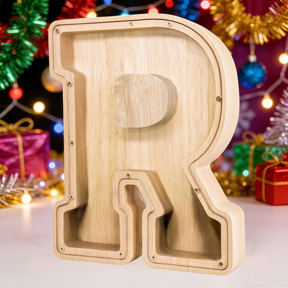 Alphabet Letter Piggy Bank A-Z Wooden Coin Bank Large Capacity Transparent – Personalized Savings Box for Kids | Back to School, Christmas & Birthday Gift