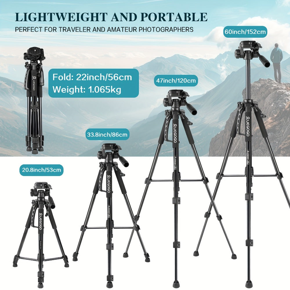Camera Tripod 5ft Heavy Duty for DSLR & Mirrorless with Phone Holder & Storage Bag – Portable Professional Video Stand for Photography, Vlogging, Streaming, YouTube & Travel