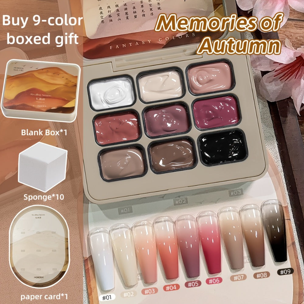Gel Nail Polish Set with MORDDA Label, 9 Gradient Colors in the Yi Qiu Ci Nine-Grid Palette