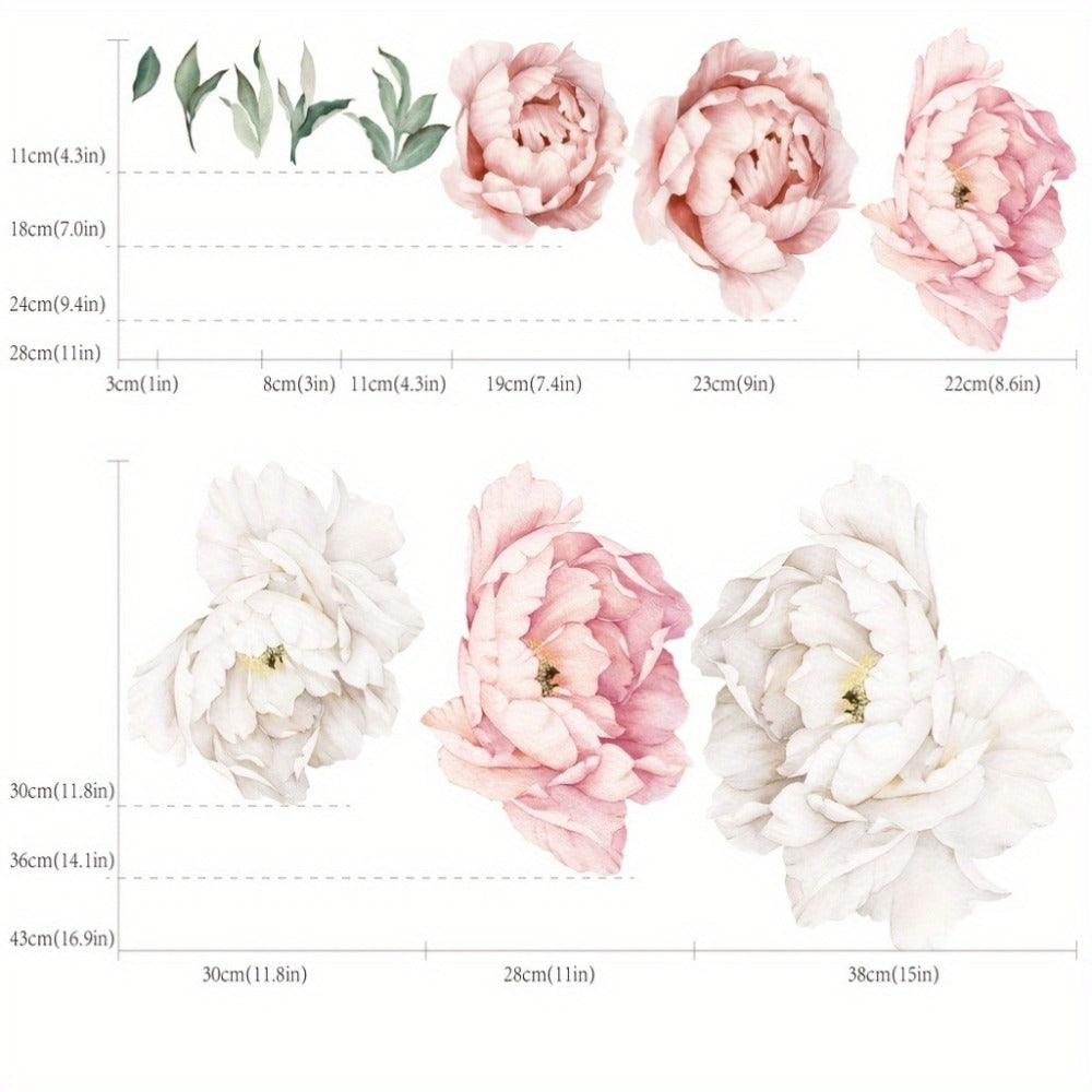 Peony Flower Decorative Window Sticker in Two Floral Styles, 17.7 x 47.2 Inches for Glass Decor