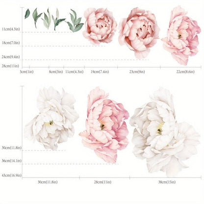 Peony Flower Decorative Window Sticker in Two Floral Styles, 17.7 x 47.2 Inches for Glass Decor