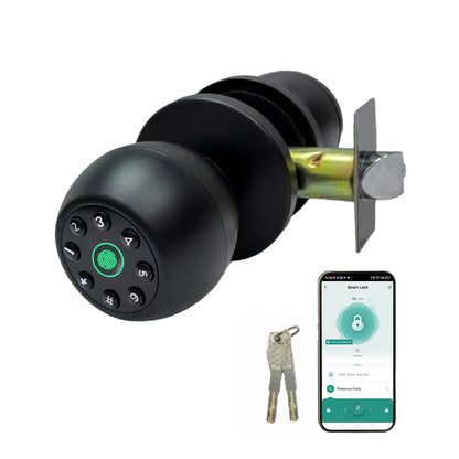 Matte Black Smart Door Knob Lock with Fingerprint & Keypad, App Control, Auto Lock, Keyless Entry Biometric Door Knob for Bedroom Home Office Interior Door, Easy DIY Install