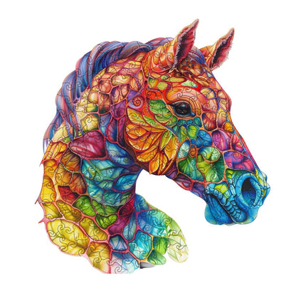 Colorful Horse Wooden Jigsaw Puzzle with Irregular Pieces and S, M and L Size Options from 4.92 to 11.02 Inches