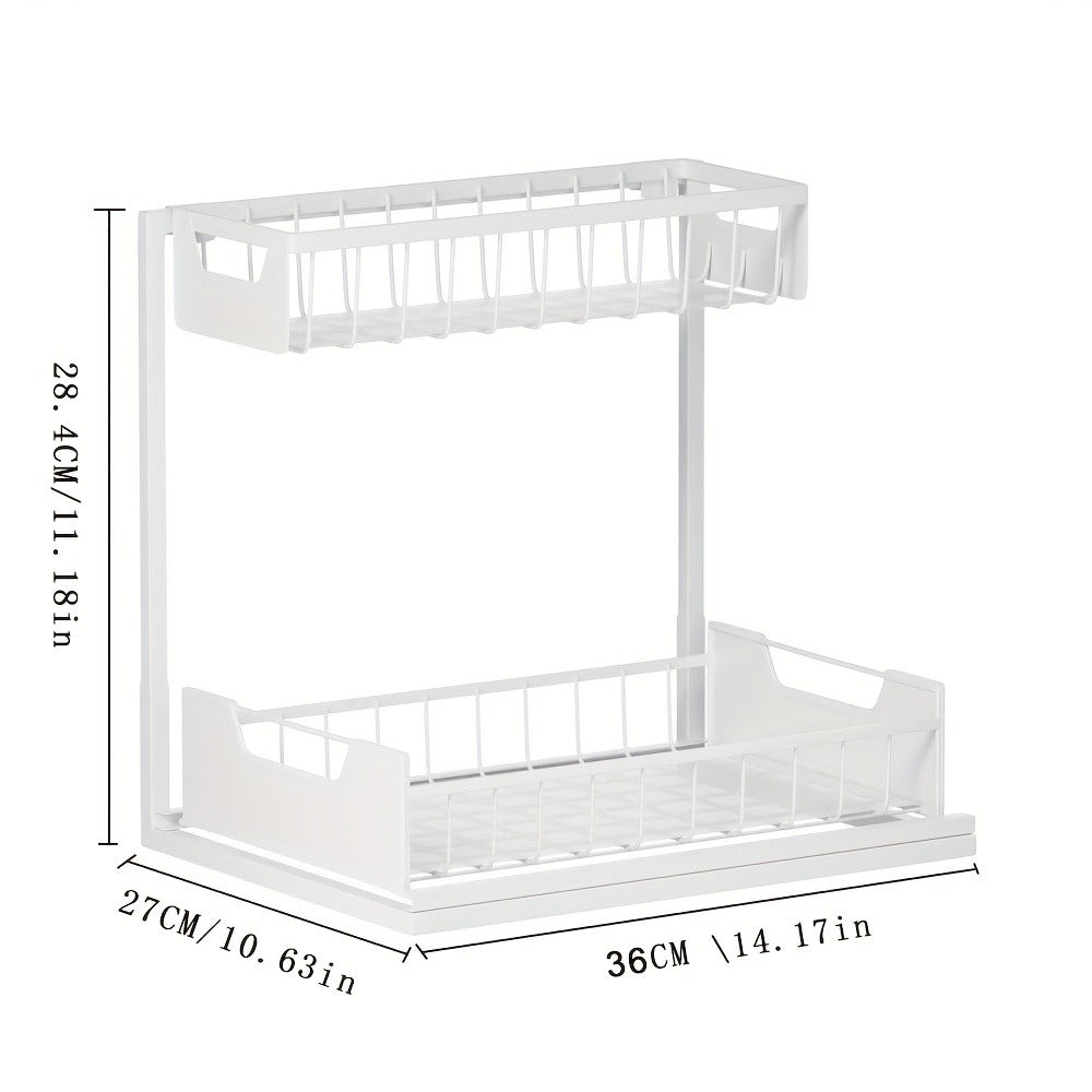 Two-Tier Sliding Under-Sink Organizer in Black, White or Gray with One- or Two-Pack Options