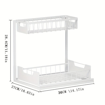 Two-Tier Sliding Under-Sink Organizer in Black, White or Gray with One- or Two-Pack Options