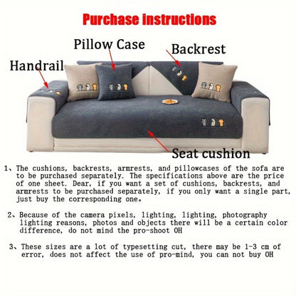 Sofa Cover Thick Plush Shearling Panels with Animal and Bone Embroidery and Non-Slip Feature for 2 to 4 Seats