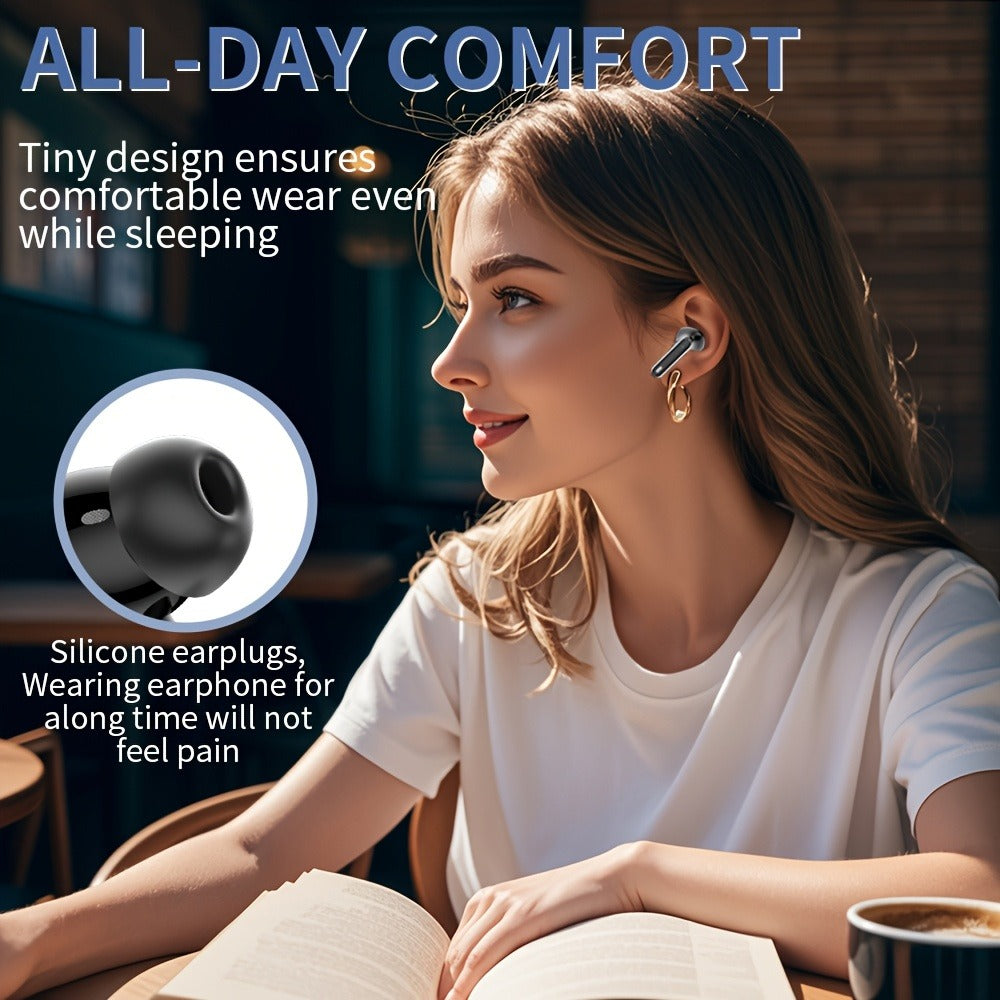 Black or White Stem-Style Translation Earphones with Digital Charging Case and Two Color Options