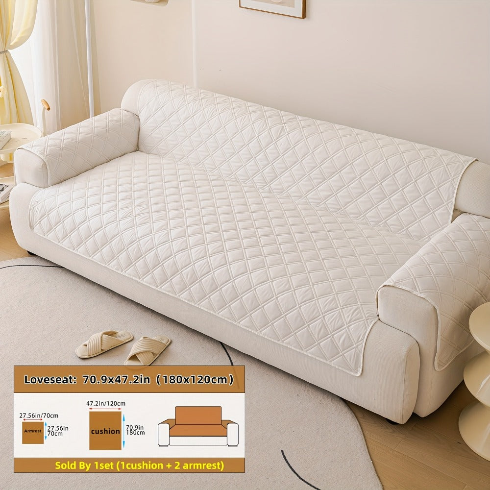 Sofa Cover Three-Piece Soundwave Embossed Set with Sofa Panel, Two Armrest Covers and Anti-Slip Mat