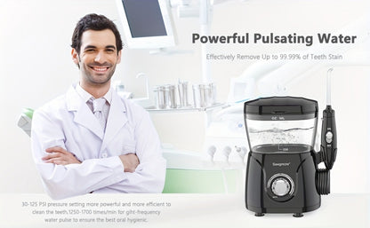 600 ml Desktop Water Flosser in Black with 10 Pressure Levels, Eight Nozzles and Large Tank