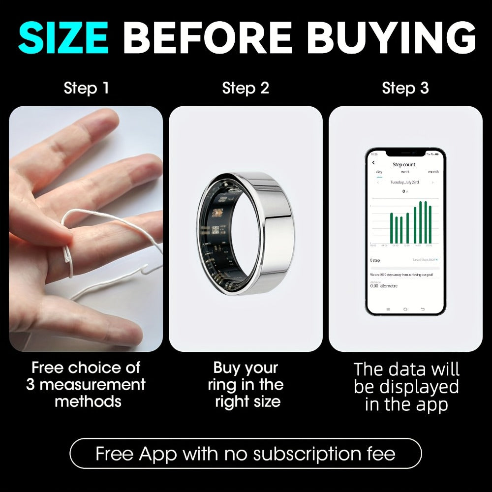 R18 Smart Ring Activity Tracker with 20+ Workout Modes – Sleep & Stress Monitor, Heart Rate, iPhone & Android Compatible, USB Charging, Silvery Black Golden (Size 7-13) Fitness Gift for Men Women