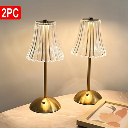 Crystal LED Table Lamp Vintage USB Rechargeable 3 Color Dimmable Touch Control Bedside Night Light for Bedroom Living Room Office Reading Relaxation Ambiance Modern Desk Lamp 1pc or 2pcs