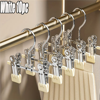 Stainless Steel Clothes Hangers 10 Pack Non-Slip Non-Marking Retractable Metal Hangers with Sock Hook Space Saving Closet Organizer for Wardrobe Drying Laundry