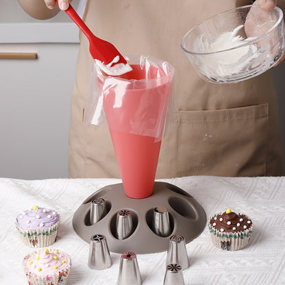 17-Piece Piping Bag Holder and Icing Nozzle Set for Cakes, Cupcakes, Cookies and Home Baking