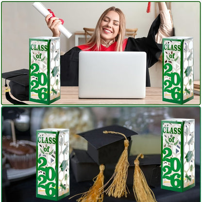 Graduation Centerpiece Set 6pcs Class of 2026 – Decorative Lantern Box Table Decorations for High School & College Graduation Party, Photo Booth Props, Party Kit in Red Blue Green Purple Maroon