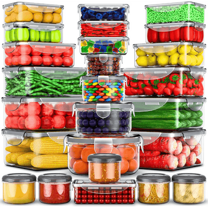 Stackable Food Storage Containers with Lids - Microwave and Freezer Safe Leak Proof Plastic Boxes for Fruits Vegetables and Leftovers, Heavy Duty Reusable Meal Prep Containers for Kitchen Pantry Organization, Available in 24, 48 and 50 Piece Sets