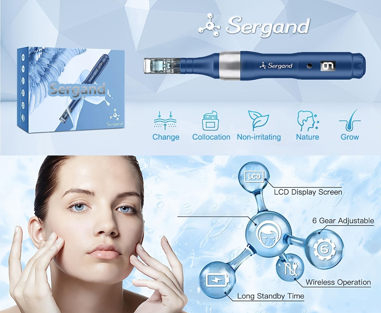 Electric Derma Pen Microneedling Device – Professional 6-Speed Wireless Adjustable Dermapen with 20pcs Replacement Cartridges, Anti-Aging Skin Rejuvenation Microneedle Pen for Face & Body, Gift for Women