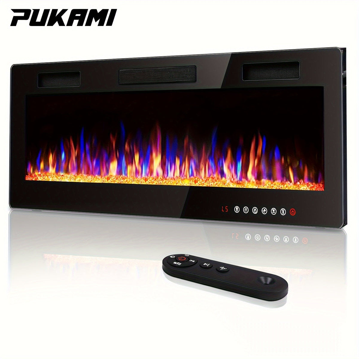 Wall Mounted Electric Fireplace Recessed In-Wall Linear Heater Multicolor Flame 750W/1500W Touch Screen for Garden, Patio and Yard Use