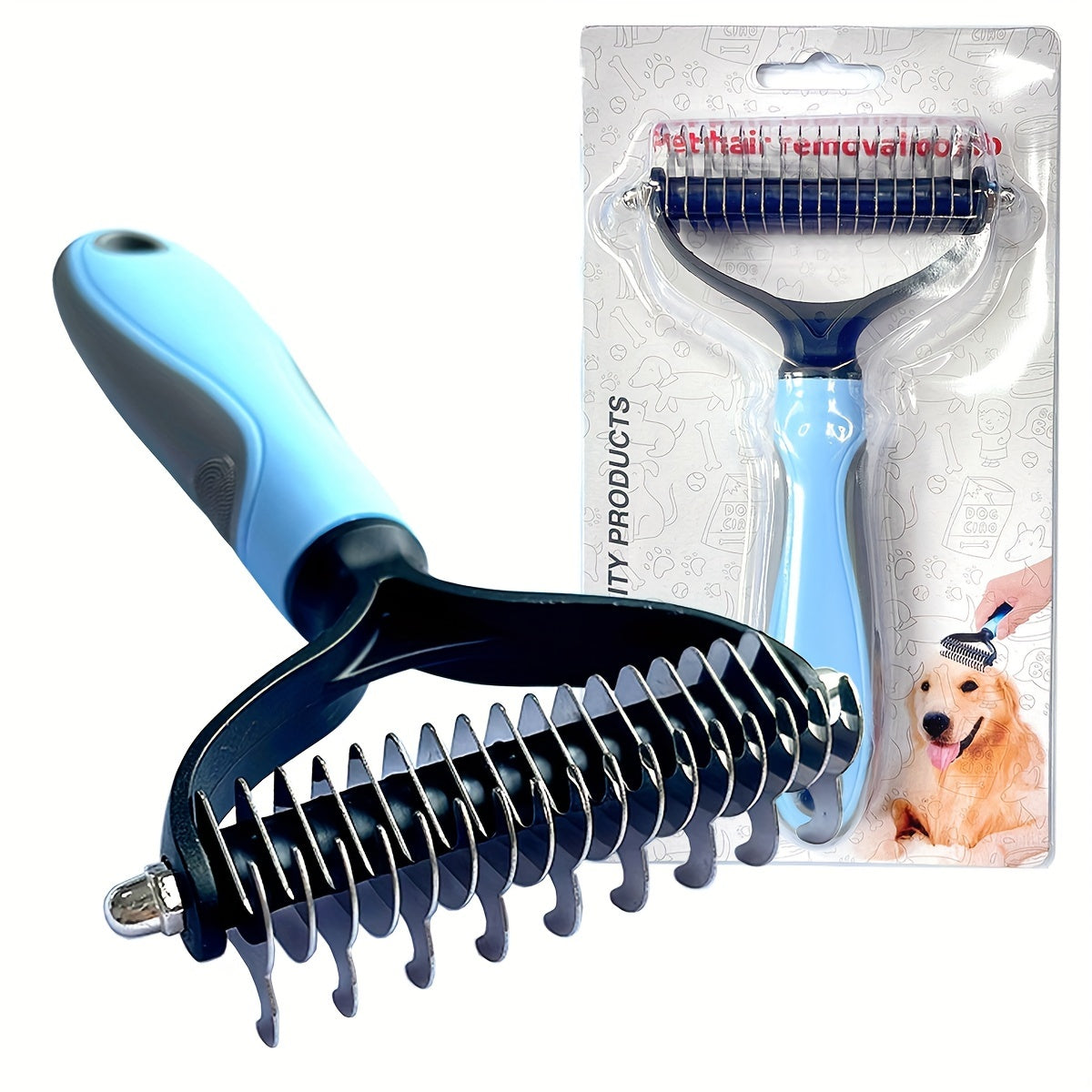 Dematting Comb & Undercoat Rake for Dogs and Cats – Double-Sided 9 & 17 Teeth Deshedding Brush | Safe Rounded Tips, Removes Mats, Tangles & Loose Fur | Professional Pet Grooming Tool | Blue | 1, 3 or 5 Pack
