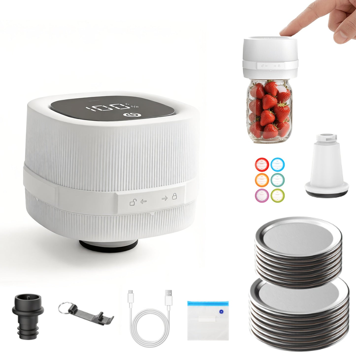 Electric Jar Vacuum Sealer with One-Button Operation and White, Black or Basic Black Model Options