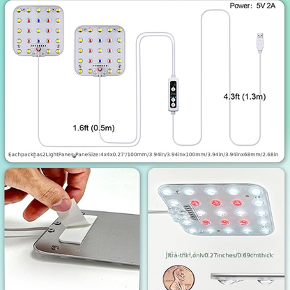 Two-Panel 5V 2A USB Plant Light Kit with Standard or 96-LED Option and Four-Level Controller