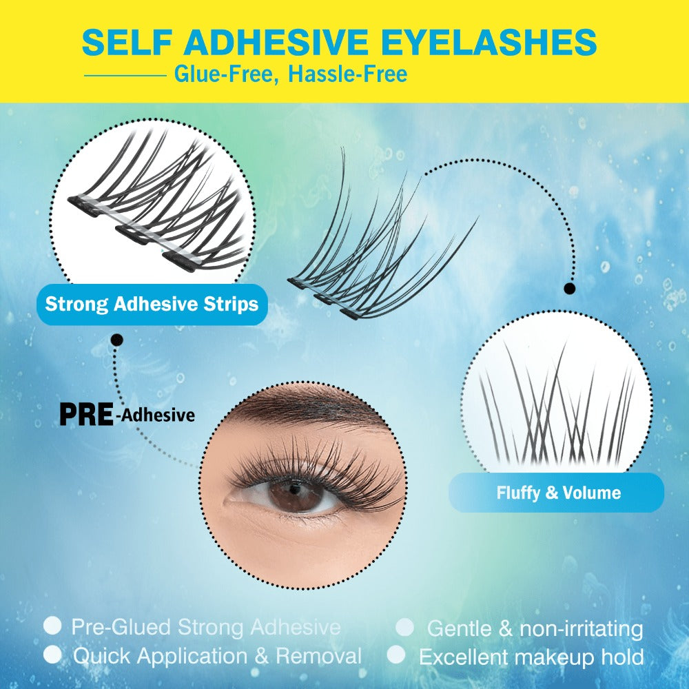 Pre-Glued Wispy False Eyelash Cluster Tray with 156 Clusters and Two Pink Applicator Tweezers