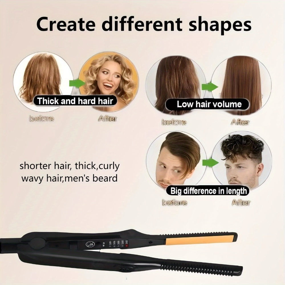 2-in-1 Ceramic Flat Iron Hair Straightener Curling Iron Adjustable Temperature Portable Mini Styling Tool for Short Hair Beard Women Men Travel Daily Use Gift Black