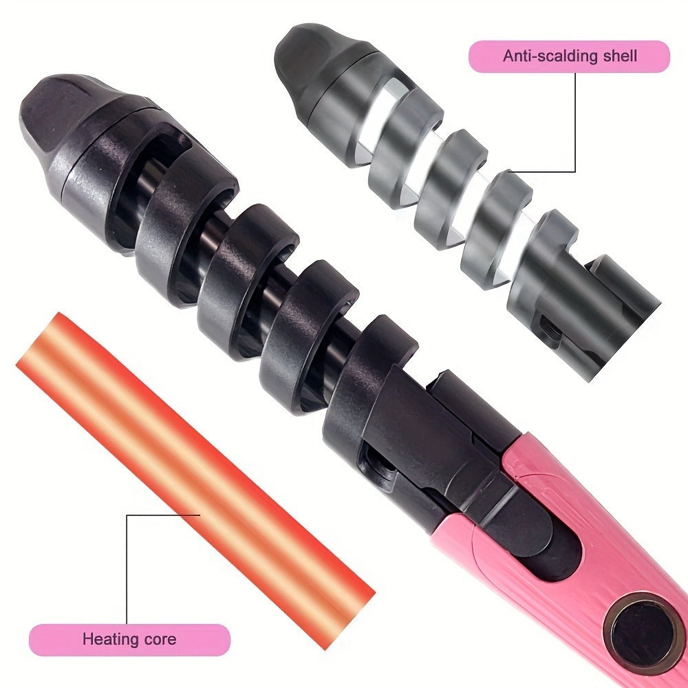 Spiral Curling Wand for Women Professional Hair Curler Electric Curl Iron Fast Heat-Up Long-Lasting Waves Bouncy Defined Spiral Curls All Hair Types Lightweight Ergonomic US Plug Gift for Girls Pink