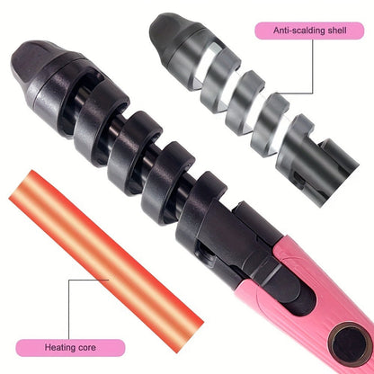 Spiral Curling Wand for Women Professional Hair Curler Electric Curl Iron Fast Heat-Up Long-Lasting Waves Bouncy Defined Spiral Curls All Hair Types Lightweight Ergonomic US Plug Gift for Girls Pink