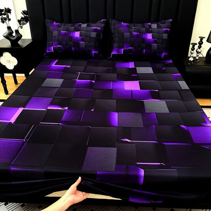 Fitted Sheet Set 3pcs Plaid Digital Print Deep Pocket 15" All Season Bed Sheet + 2 Pillowcases No Filling Twin Full Queen King