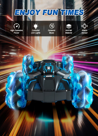Remote Control Car, 1:24 Scale 8WD Stunt Racer with 2.4GHz Dual Remotes, 28KM/H Source Speed, LED Lights and Two Colors