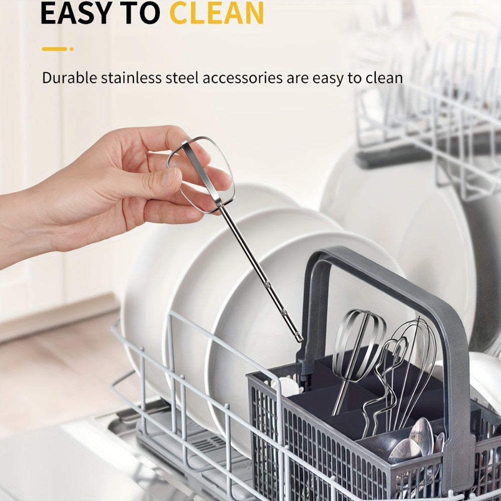 Electric Hand Mixer 250W with Storage Case – 5-Speed Plus Turbo Handheld Mixer with 5 Stainless Steel Attachments (2 Beaters, 2 Dough Hooks & 1 Whisk) – Kitchen Baking Mixer in Blue, Black, White & Silver