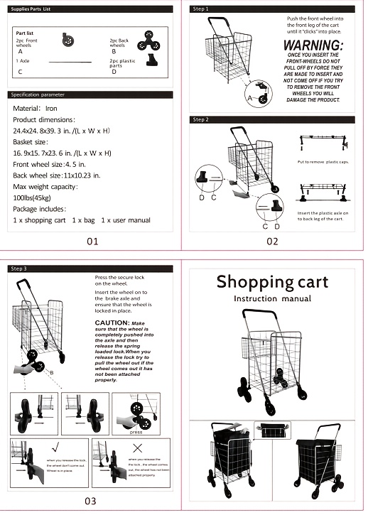 Eight-Wheel Stair-Climbing Utility Cart with Dual Baskets in Exact Black and Silvery Options