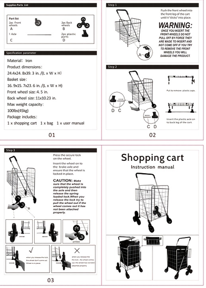 Eight-Wheel Stair-Climbing Utility Cart with Dual Baskets in Exact Black and Silvery Options
