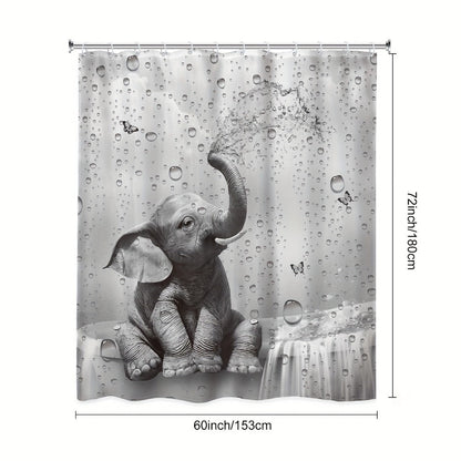 Shower Curtain Set Funny Elephant Bathroom Decor with Hooks Anti-Slip Floor Mat Toilet U-Shaped Mat African Wildlife Bath Decor Gray