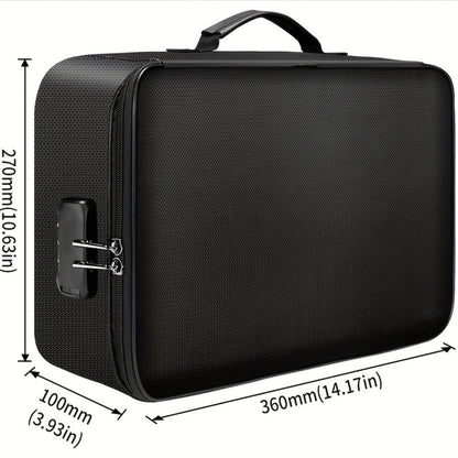 Fireproof Document Organizer Bag with Combination Lock Multi-Compartment Portable File Storage for Home Office Travel Cards Gadgets