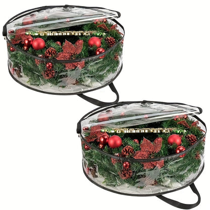Transparent Wreath Storage Bag Sets in 24- or 30-Inch Sizes with Two- or Four-Piece Options and Handles