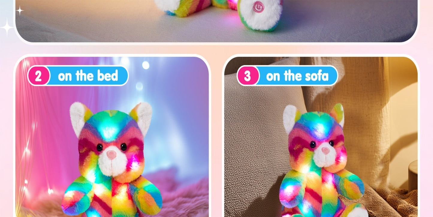 Plush Toy – Rainbow Cat with Glowing Color Points and Music for Bright Interactive Display