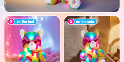 Plush Toy – Rainbow Cat with Glowing Color Points and Music for Bright Interactive Display